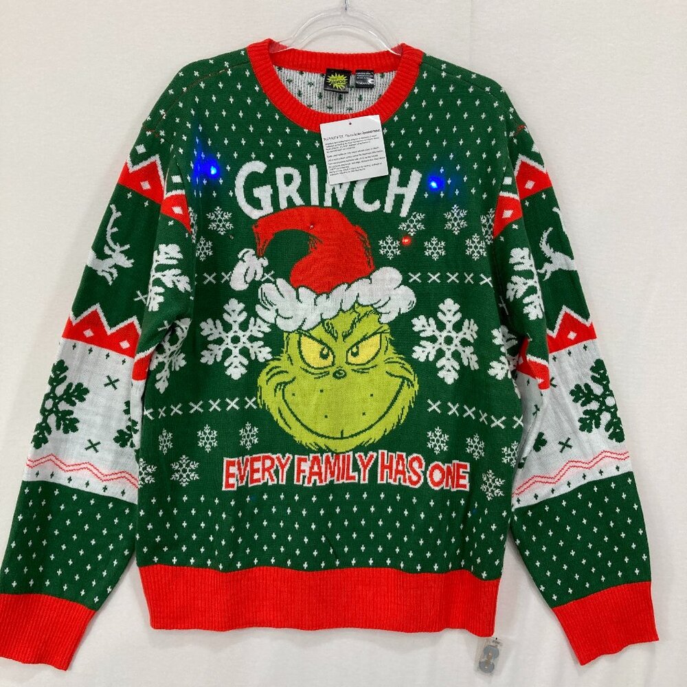 New The Grinch Dr. Seuss Mens size Medium Christmas Ugly Sweater Light Up‎